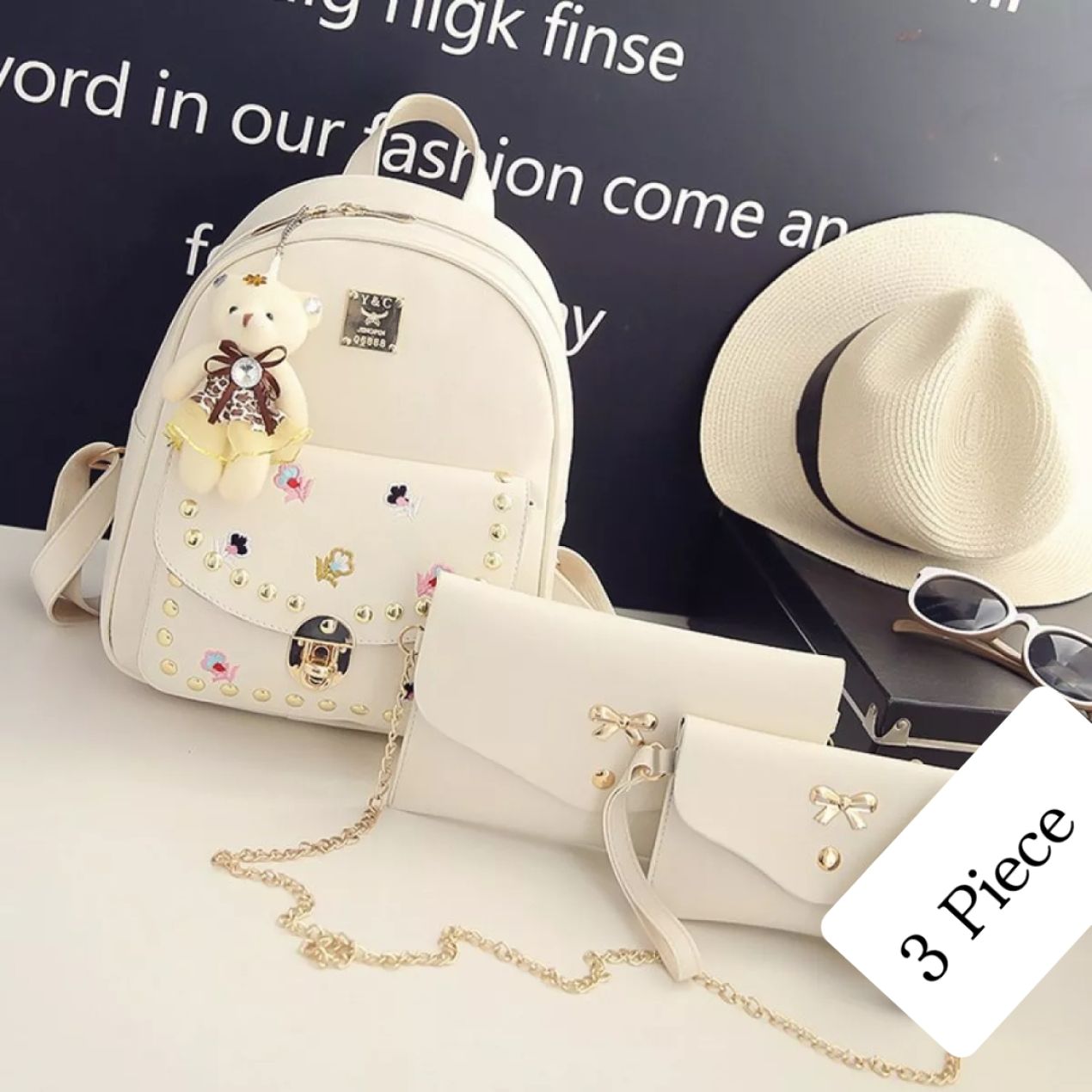 Leather 3 Pcs Backpack Set