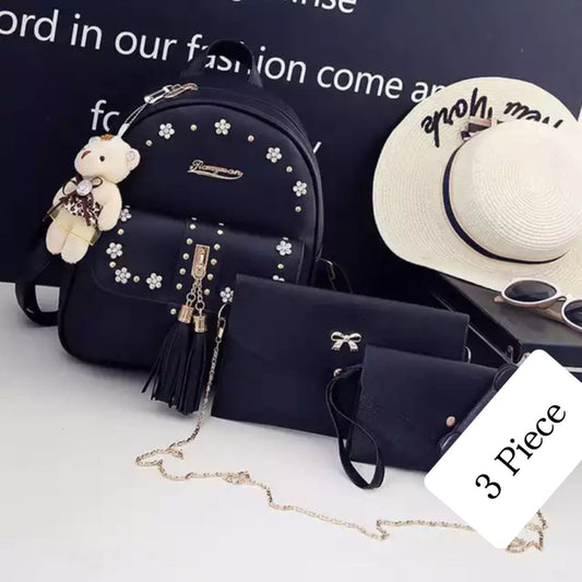 Leather 3 Pcs Backpack Set