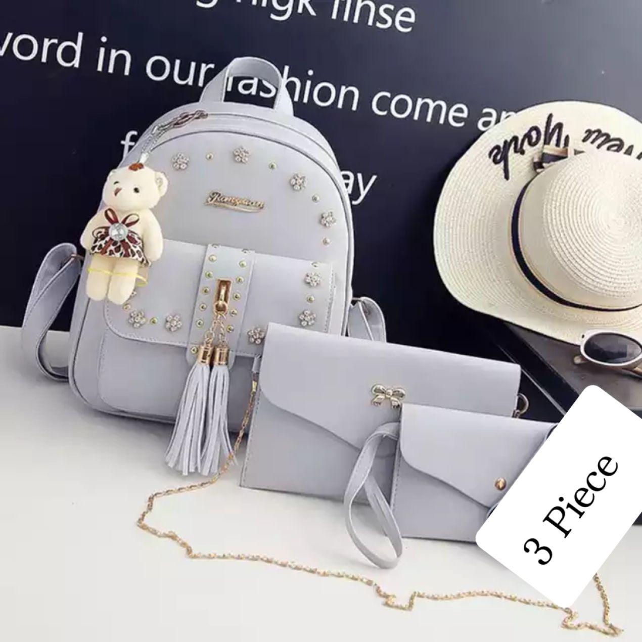 Leather 3 Pcs Backpack Set