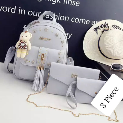 Leather 3 Pcs Backpack Set