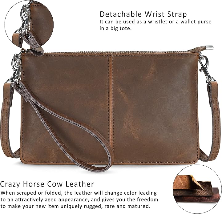 Leather Wristlet Crossbody Wallet Purse
