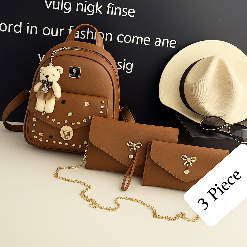 Leather 3 Pcs Backpack Set
