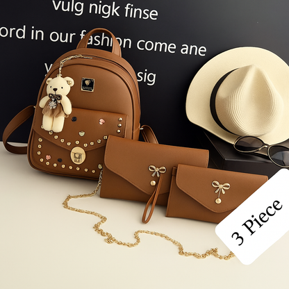 Leather 3 Pcs Backpack Set